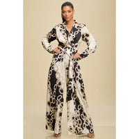 Chain Print Wide-Leg Jumpsuit with Waist Tie