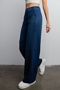 COTTON STRETCH TWILL WIDE LEG PANT