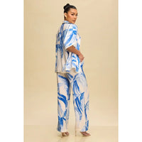 Blue Brushstroke 3-Piece Linen Set with Scalloped Trim