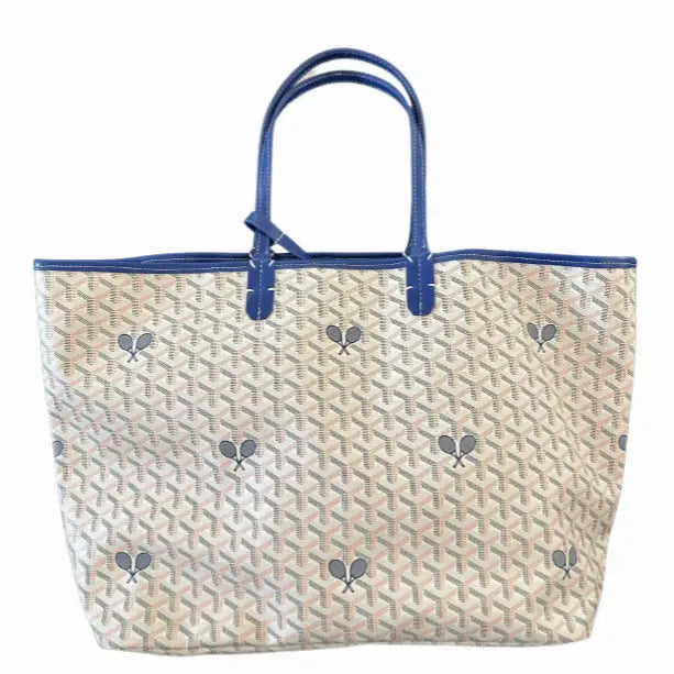 Blue Trim Tennis Racket Print Oversized Tote Bag