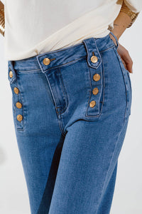 STRAIGHT MARINE STYLE JEANS WITH GOLDEN BUTTONS DETAILS BLUE