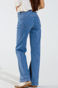 STRAIGHT MARINE STYLE JEANS WITH GOLDEN BUTTONS DETAILS BLUE