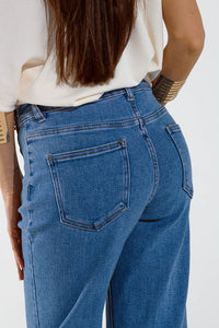 STRAIGHT MARINE STYLE JEANS WITH GOLDEN BUTTONS DETAILS BLUE
