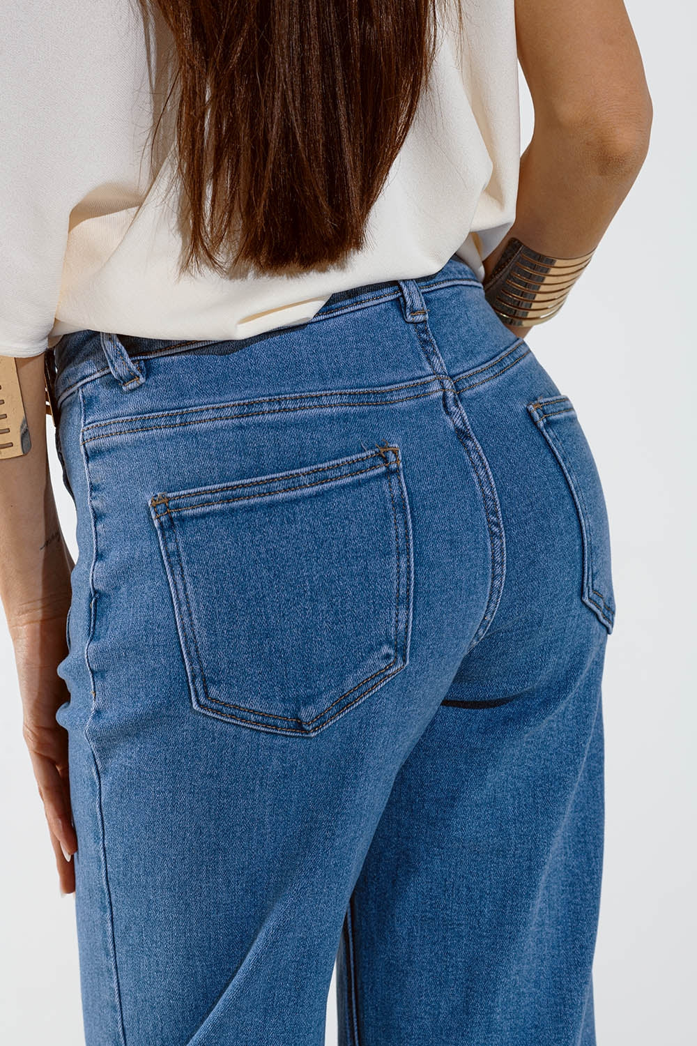 STRAIGHT MARINE STYLE JEANS WITH GOLDEN BUTTONS DETAILS BLUE