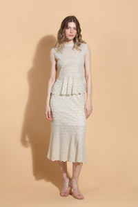 Nude Scallop Embellished Sleeveless Knit Peplum Top