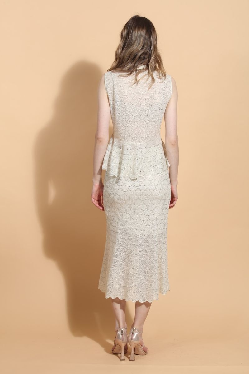 Nude Scallop Embellished Sleeveless Knit Peplum Top