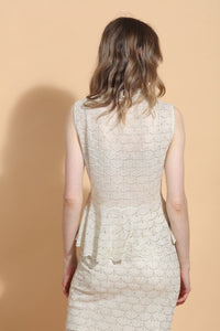 Nude Scallop Embellished Sleeveless Knit Peplum Top