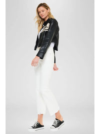 High Rise Cropped Flare White Denim Jeans with Raw Hem