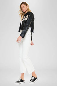 High Rise Cropped Flare White Denim Jeans with Raw Hem