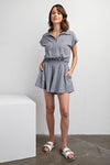 BUTTER SHORT SLEEVE QUARTER ZIP ROMPER GRAY