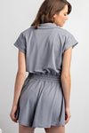 BUTTER SHORT SLEEVE QUARTER ZIP ROMPER GRAY