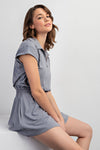 BUTTER SHORT SLEEVE QUARTER ZIP ROMPER GRAY