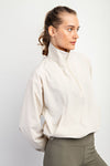 HEAVY POLY STRETCH WOVEN QUARTER ZIP TOP WITH COLLAR NUDE