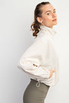 HEAVY POLY STRETCH WOVEN QUARTER ZIP TOP WITH COLLAR NUDE