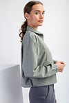 HEAVY POLY STRETCH WOVEN QUARTER ZIP TOP WITH COLLAR GREEN