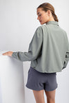 HEAVY POLY STRETCH WOVEN QUARTER ZIP TOP WITH COLLAR GREEN