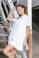 French Terry Short Sleeve Quarter Zip Dress with Collar