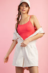 COTTON STRETCH TWILL SHORT SLEEVE ROMPER