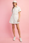 COTTON STRETCH TWILL SHORT SLEEVE ROMPER