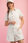 COTTON STRETCH TWILL SHORT SLEEVE ROMPER