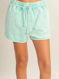 Green Drawstring Lounge Shorts with Curved Hem
