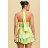 Watercolor Halter Mini Dress with Tiered Skirt and Cutout Front