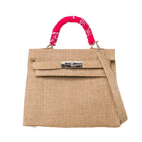 Bandana Handle Jute Satchel Bag with Crossbody Strap
