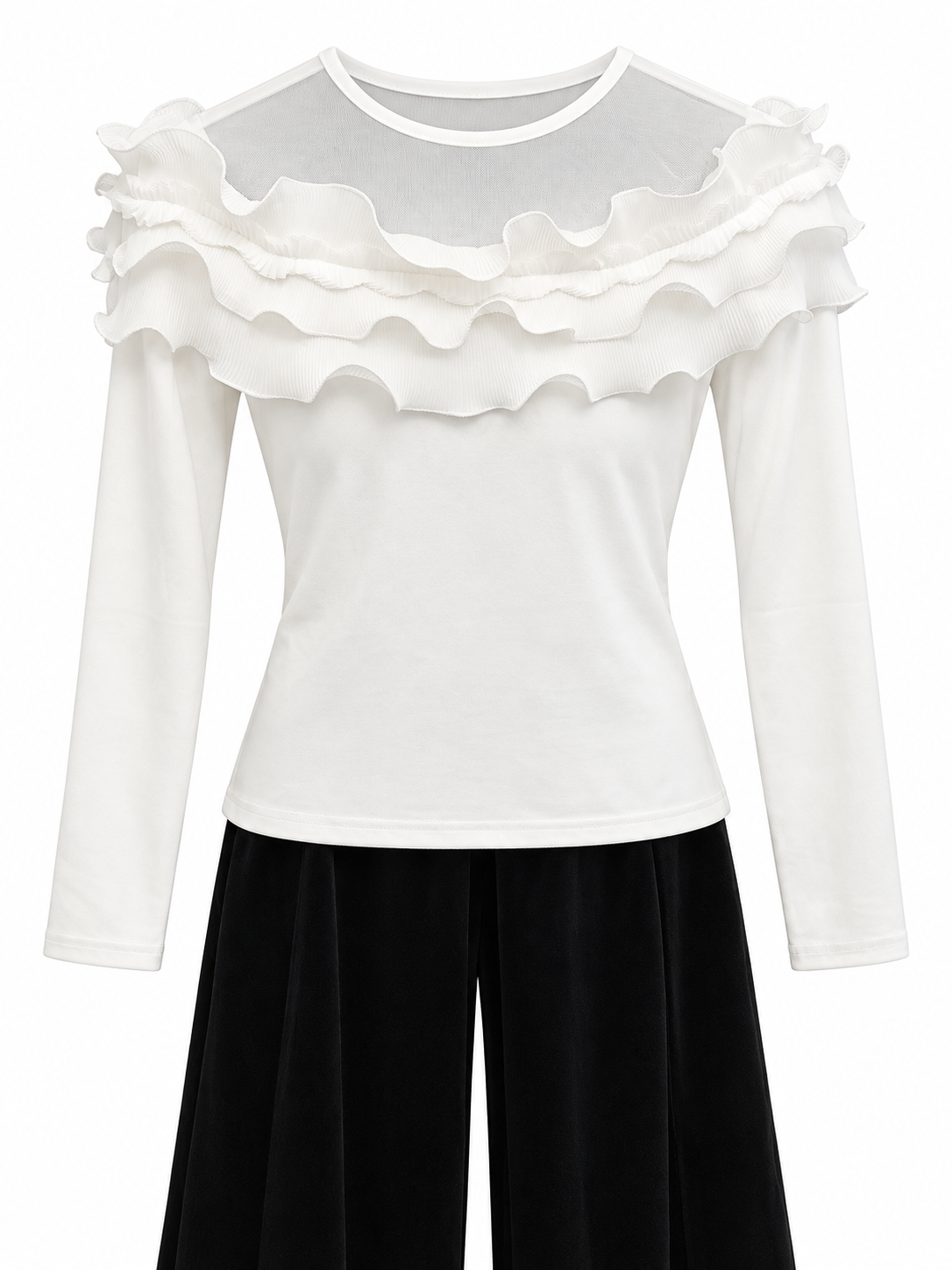 Juliette Sheer-Yoke Ruffle Top