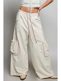 Relaxed Fit Drawstring Lounge Pants with Stud Detail and Contrast Trim