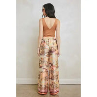Tropical Border Print Tie Waist Wide-Leg Pants