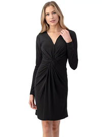 Black Twist Front Long Sleeve V-Neck Dress