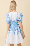 Floral Puff Sleeve Mini Dress with Bow Front Detail