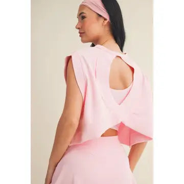 Light Blue Open Back Cropped Active Top