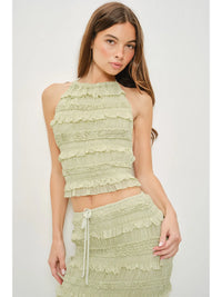 Green Halter Ruffle Crop Top