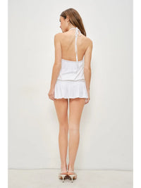 Flowy Halter Neck Mini Dress with Ruffle Hem