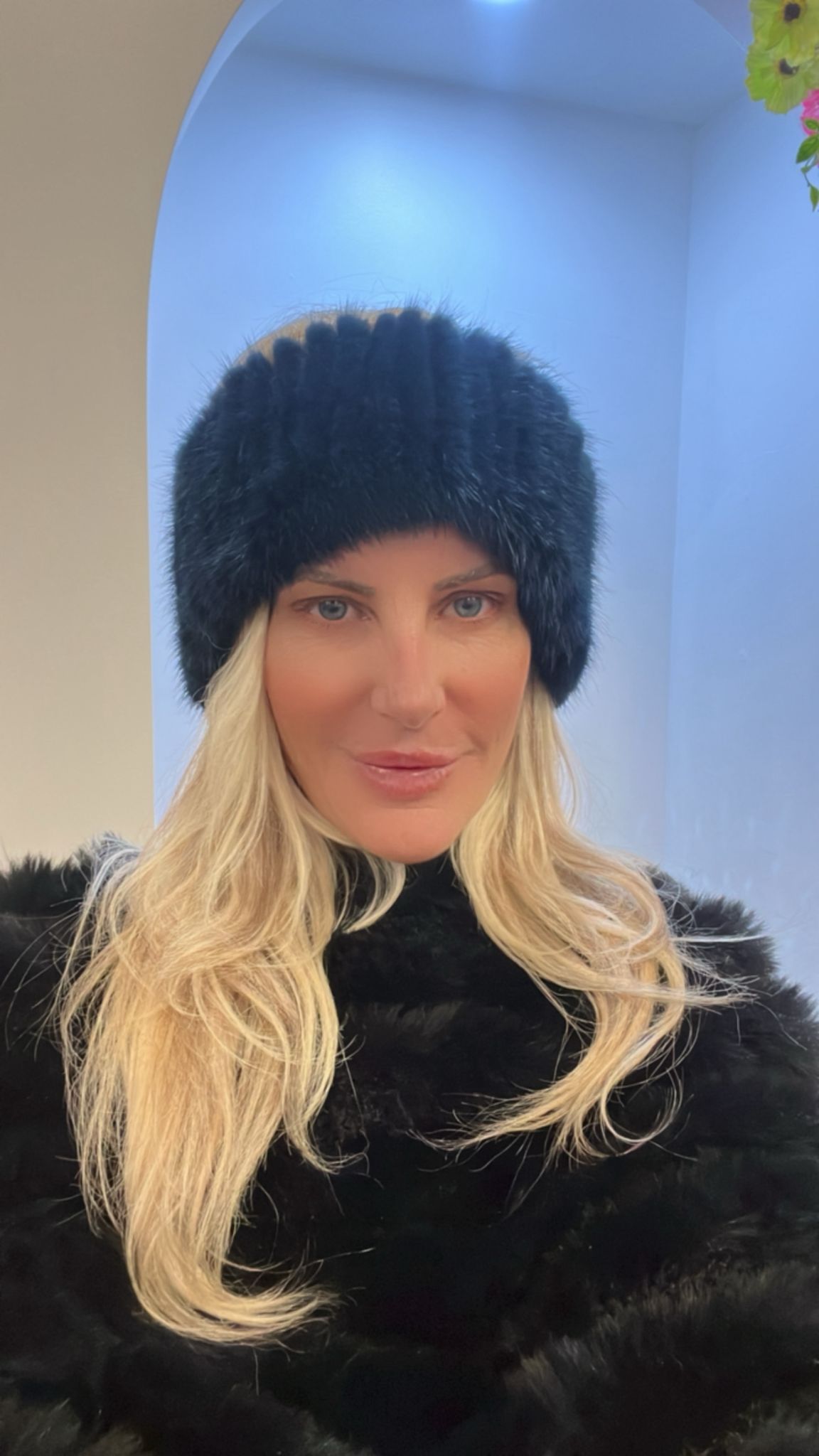 Navy Blue Mink Fur Headband