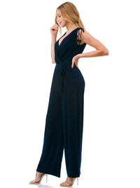 Navy Surplice Front Waist Tie Wide Leg Jumpsuit