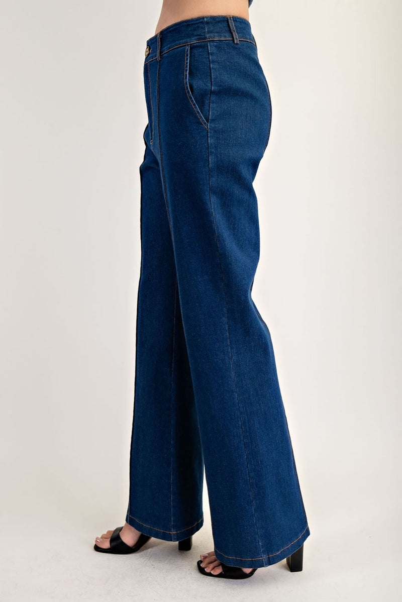 STRETCH DENIM HIGH WAIST FLARE PANTS