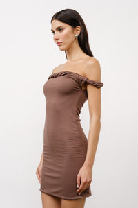 TWISTED OFF THE SHOULDER MINI DRESS