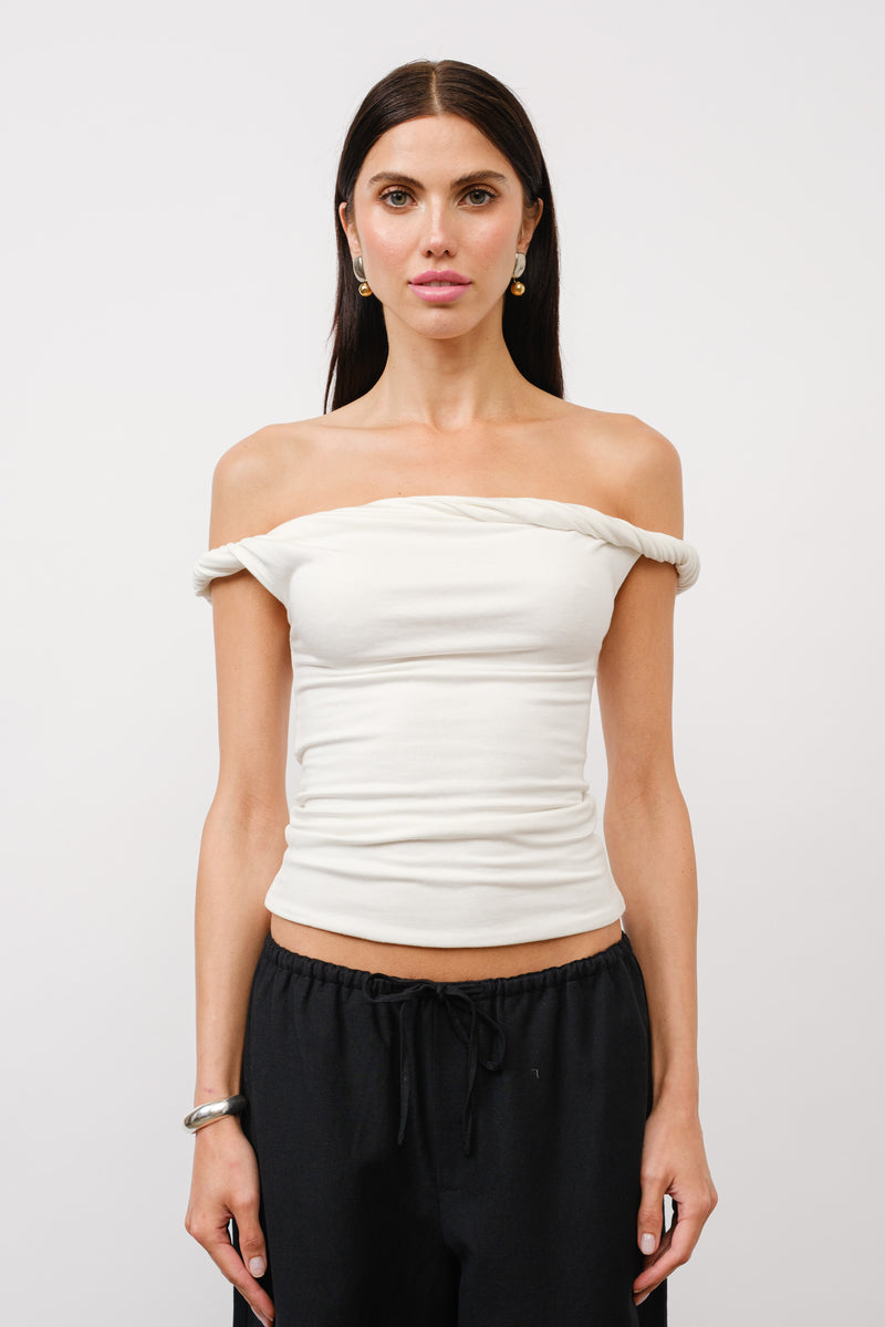 TWISTED OFF-THE-SHOULDER TOP