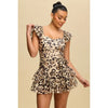 Leopard Print Tiered Ruffle Romper with Flutter Sleeves