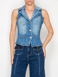 Tailored Sleeveless Button-Down Denim Vest