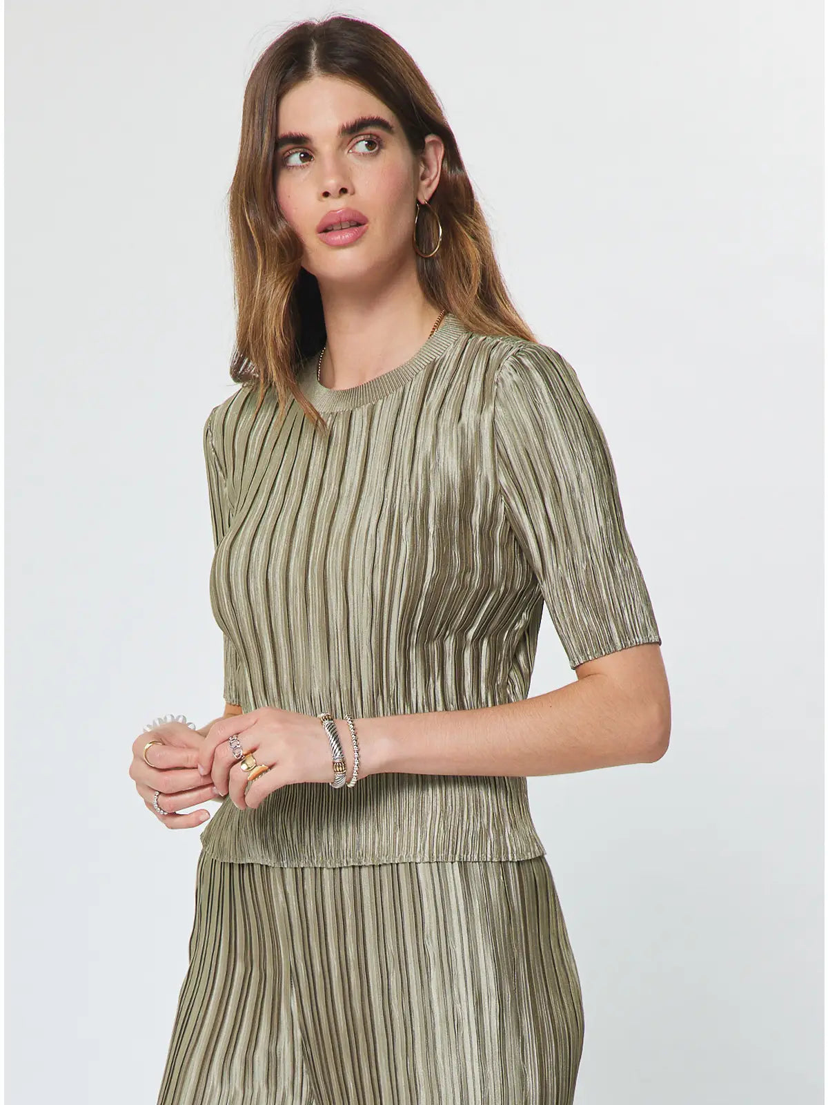 Pleated Textured Short Sleeve Knit Top