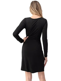 Black Twist Front Long Sleeve V-Neck Dress
