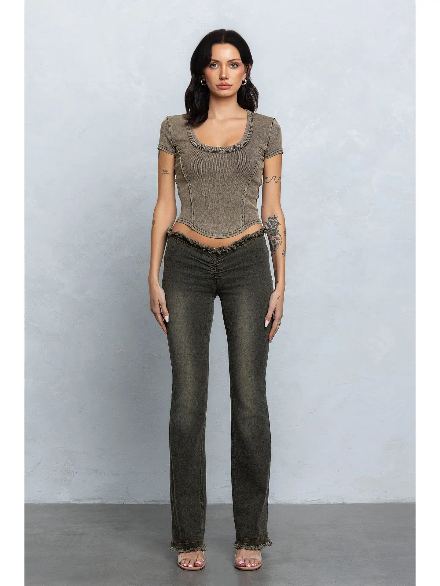 Vintage Wash Detail Fitted Crop Top