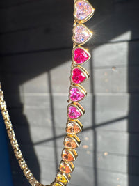 Rainbow Heart Tennis Necklace