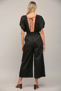 Wide Leg Puff Sleeve Jumpsuit in Classic Black