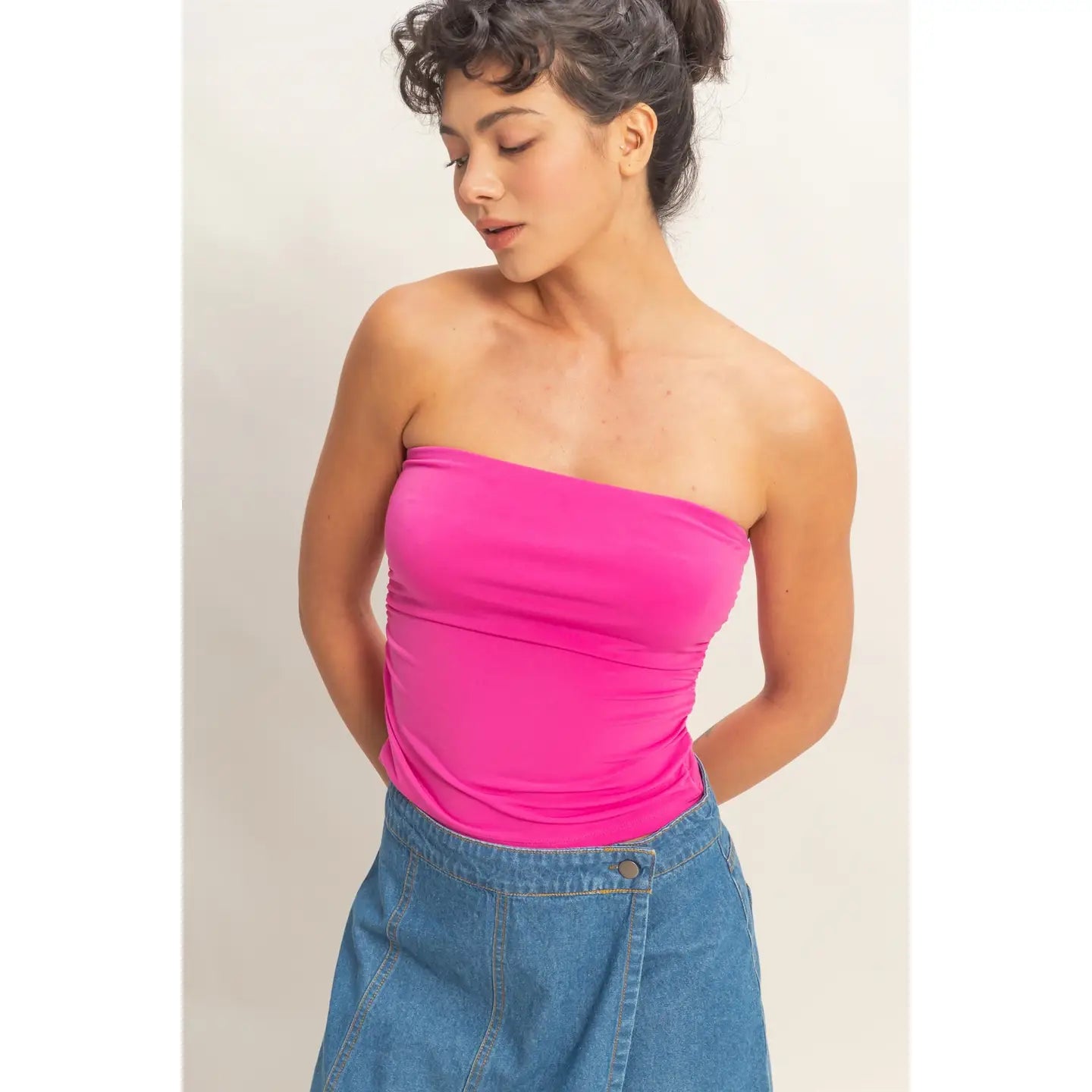Pink Strapless Fitted Tube Top