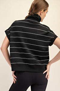 Striped Quarter Zip Short Sleeve Top