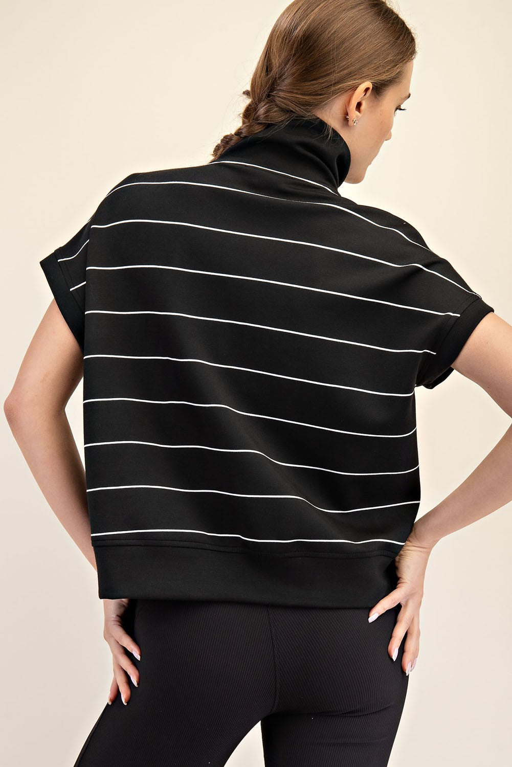 Striped Quarter Zip Short Sleeve Top